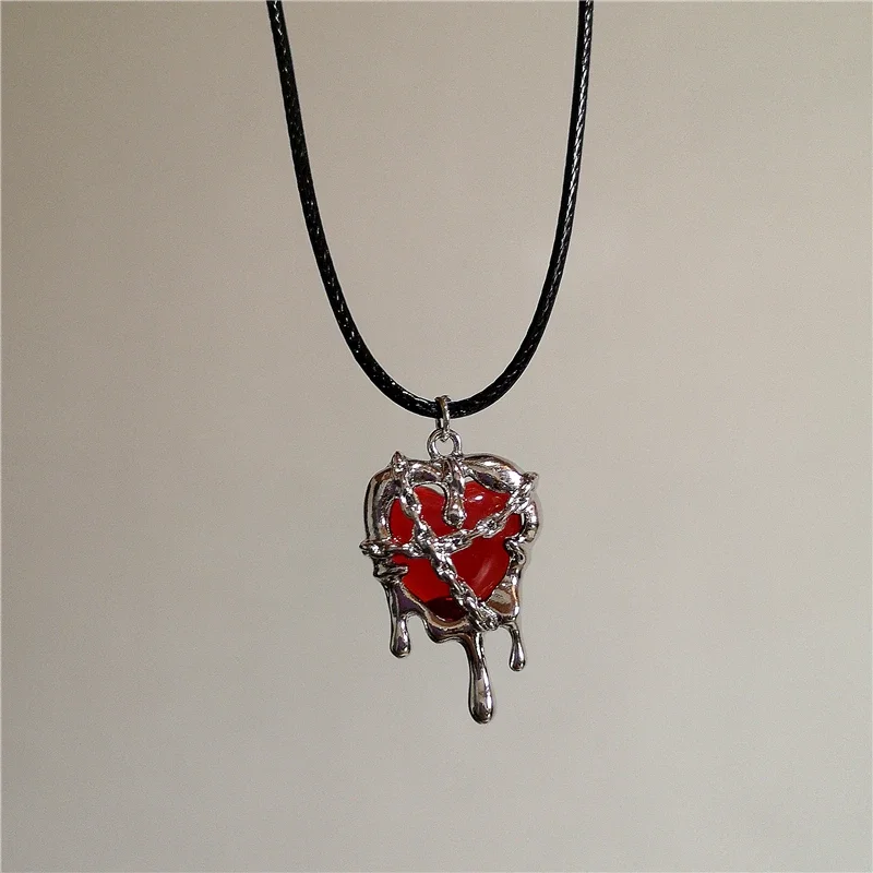 thumbnail image 2 of Gothic Y-Drop Necklace - Black Red Crystal Teardrop Choker, Punk 2 of 12