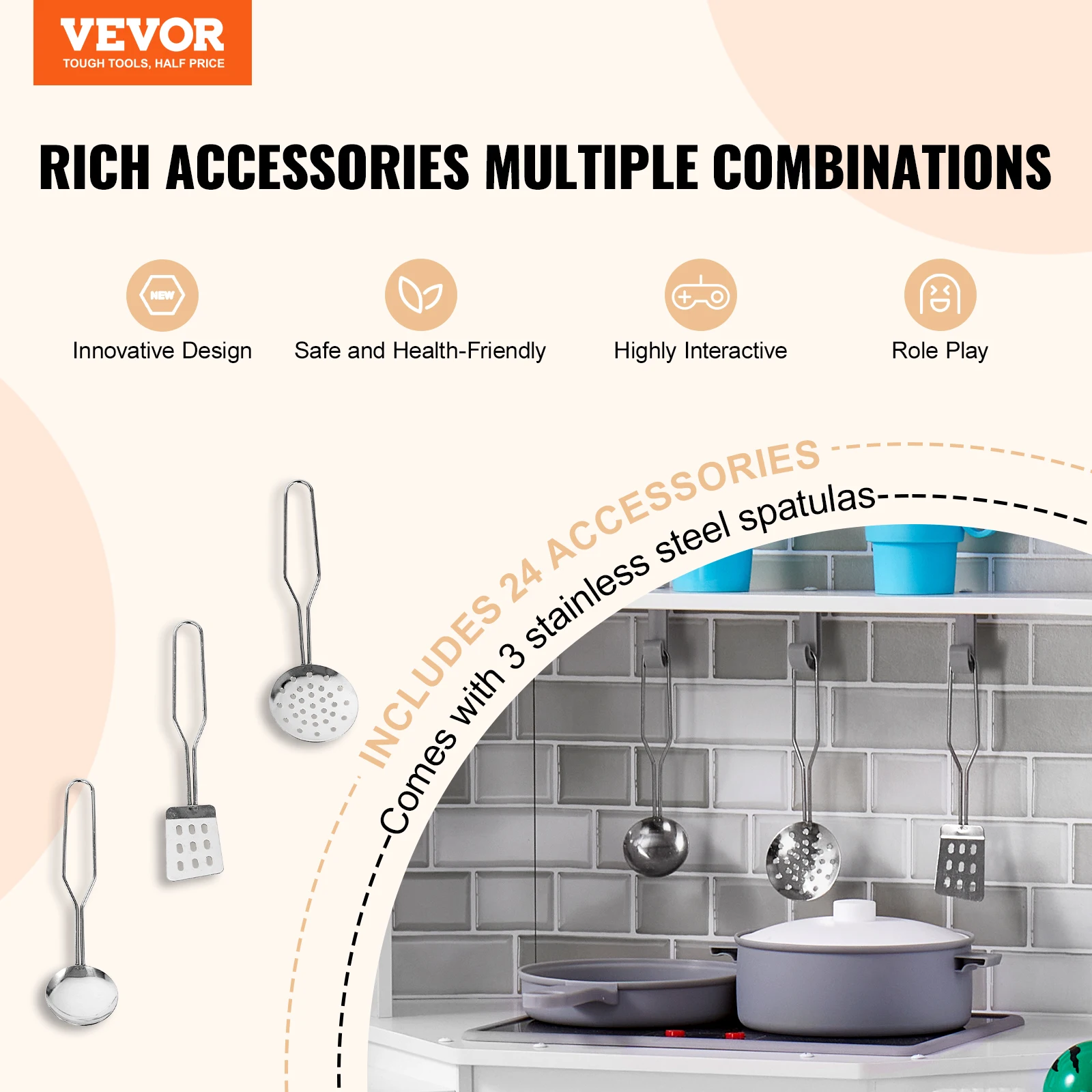 VEVOR Corner Wooden Play KitchenToys Set Children Kitchenware toys with Lights & Sounds for Kids Preschoolers Girls Gifts 2