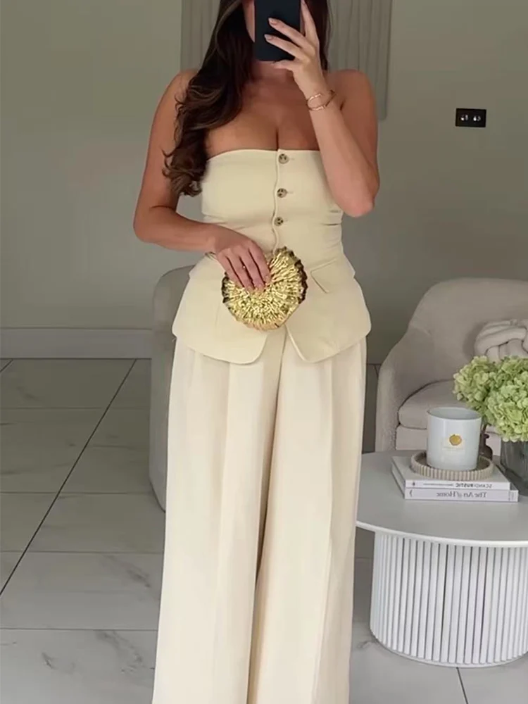 TFMLN Women's Corset Strapless Tank Top Chic Off Shoulder Sleeveless Female Chic Casual Vest Fashion Single Breasted Vest Top