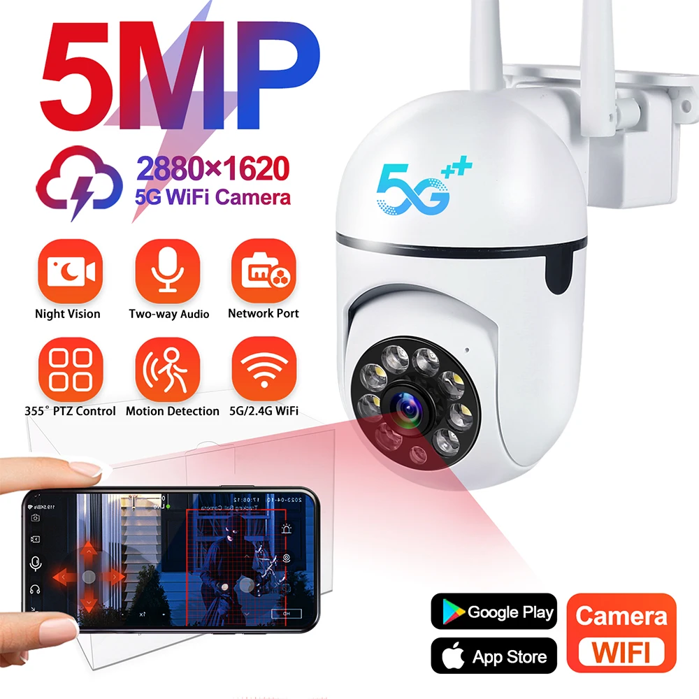 

5MP Wifi IP Camera Outdoor 4X Zoom 5G Wireless Security Protection Monitor Surveillance Cameras Two-way Audio AI Smart Tracking