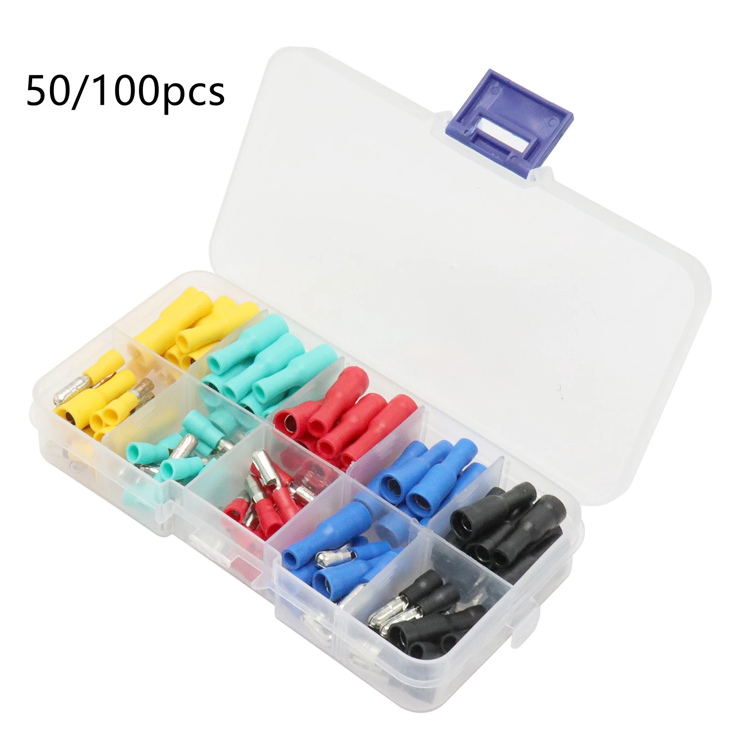 Terminales de bala para cableado de Audio, conector eléctrico aislado hembra y macho, Terminal de bala de crimpado, MPD/FRD 100-1,25, 156/50 piezas