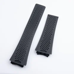 Breathable Waterproof Unisex Soft Rubber Classic Watchband - 29x22mm Convex End - Silver Buckle (Black)