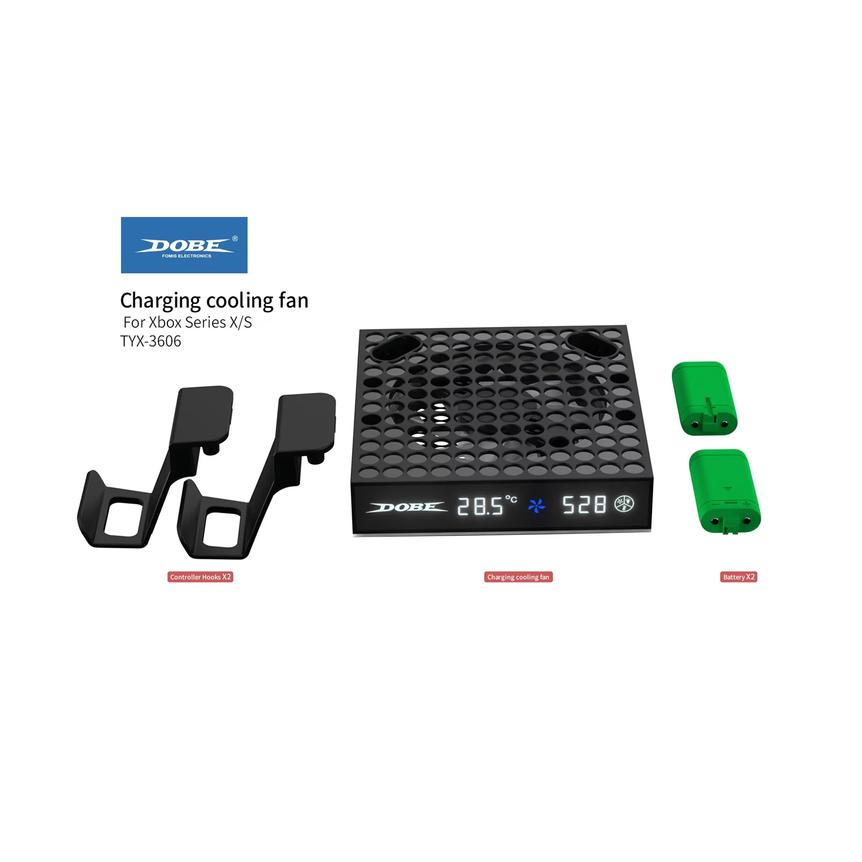 Cooling Fan and Charging Station for Xbox Series X/S with Intelligent Temperature Control Function,2PCS 1100mAh Battery TYX-3606