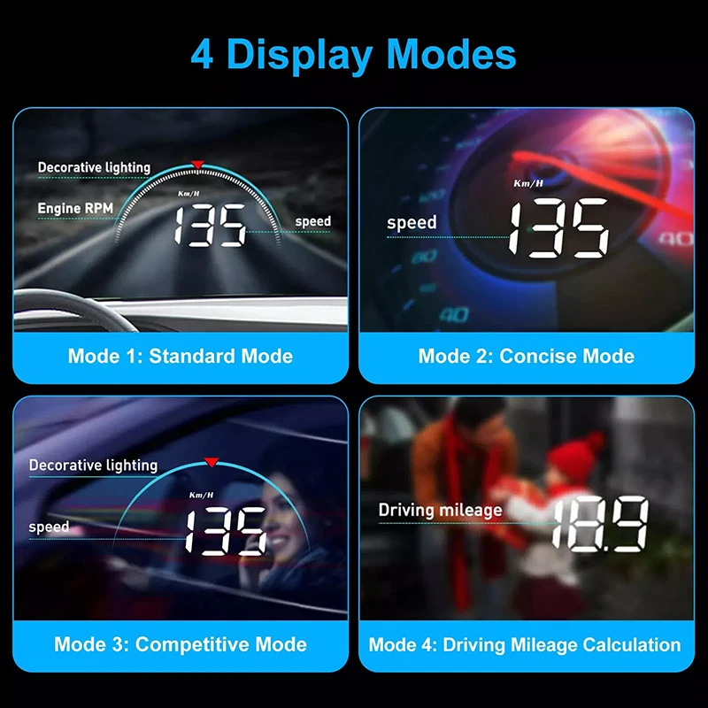 @*M8 Car HUD Head Up Display OBD2 Avviso di velocità eccessiva Proiettore digitale LED elettronico per temperatura dell'acqua sul parabrezza - immagine 5