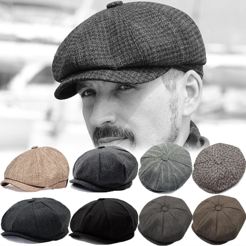 

Gatsby Flat Berets Hats Men Vintage Newsboy Caps Gorras Vintage Striped Herringbone Wild Octagon Caps British Street Hat