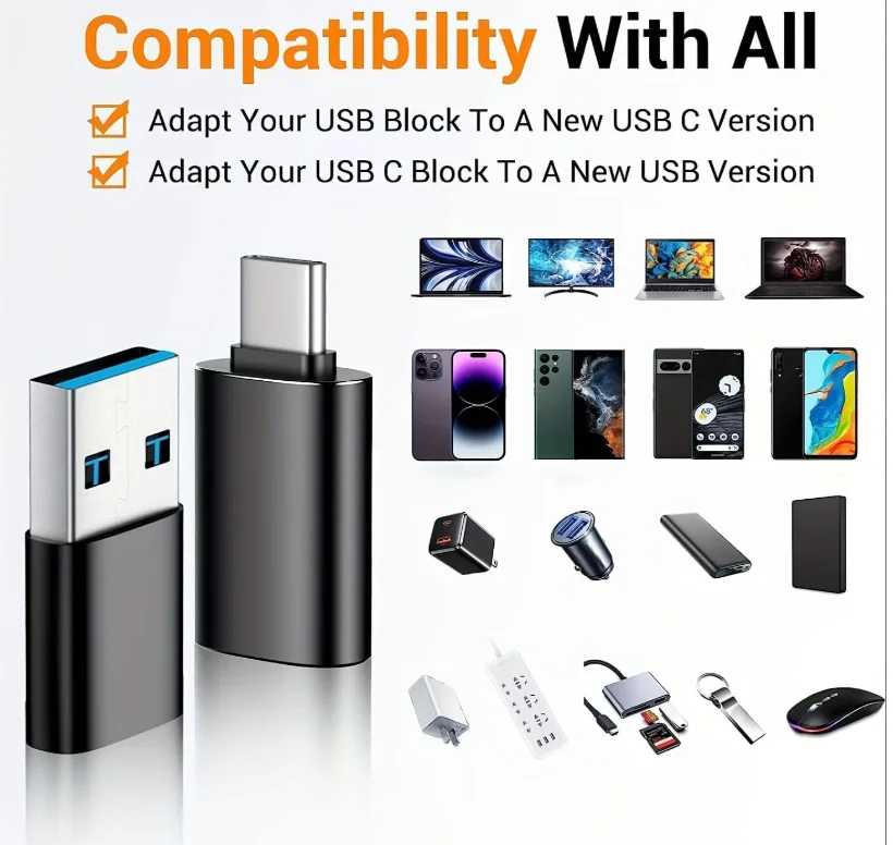4팩 USB to USB C OTG 어댑터, 2팩 타입 C 여성용 to A 남성용 충전기 컨버터, 2팩 USB C 남성용 to USB 3.0 여성용 어댑터