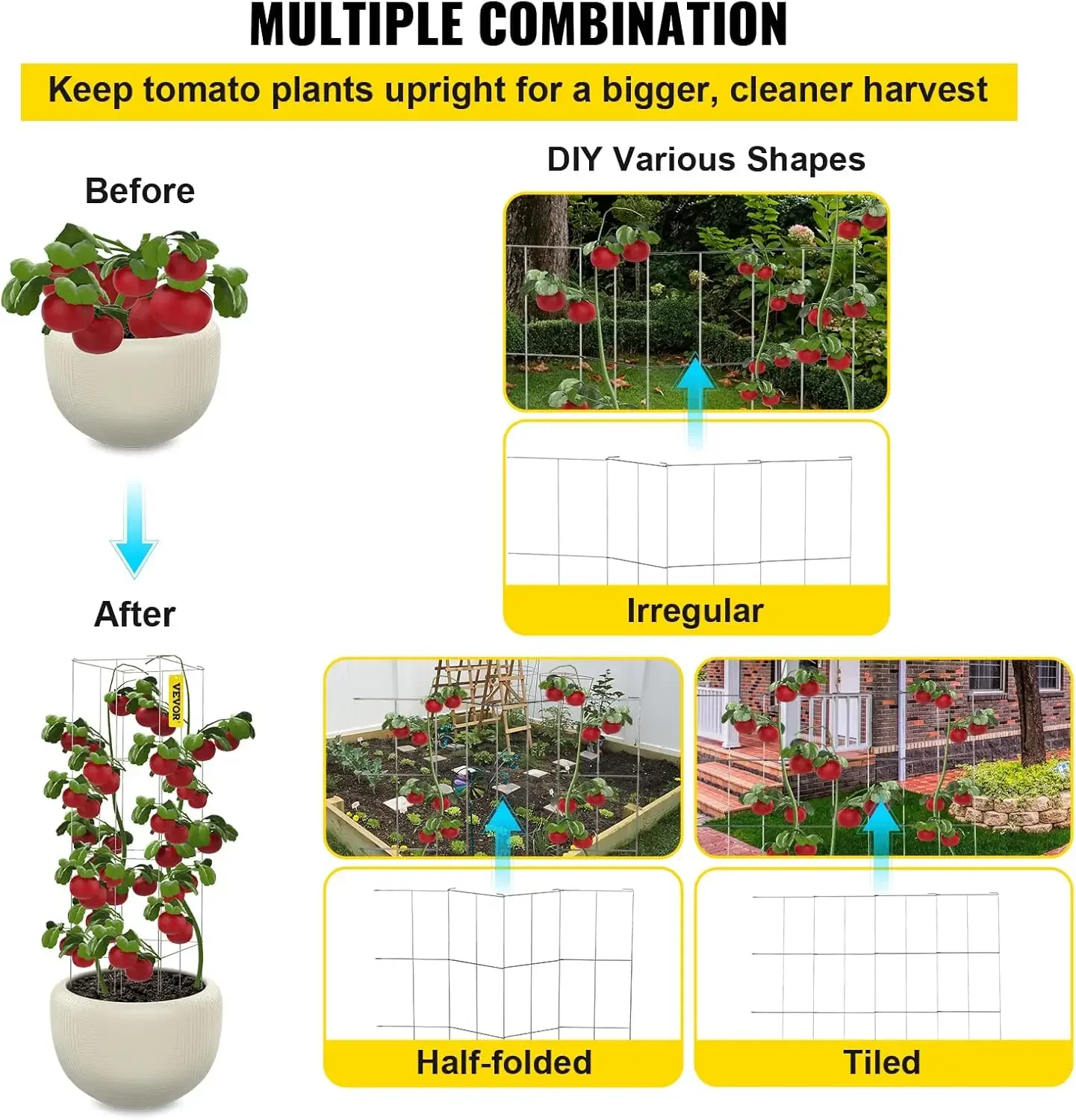 Tomato Cages, 11.8" x 11.8" x 46.1", 10 Packs Square Plant Support Cages, Silver PVC-Coated Steel Tomato Towers for Climbing 5