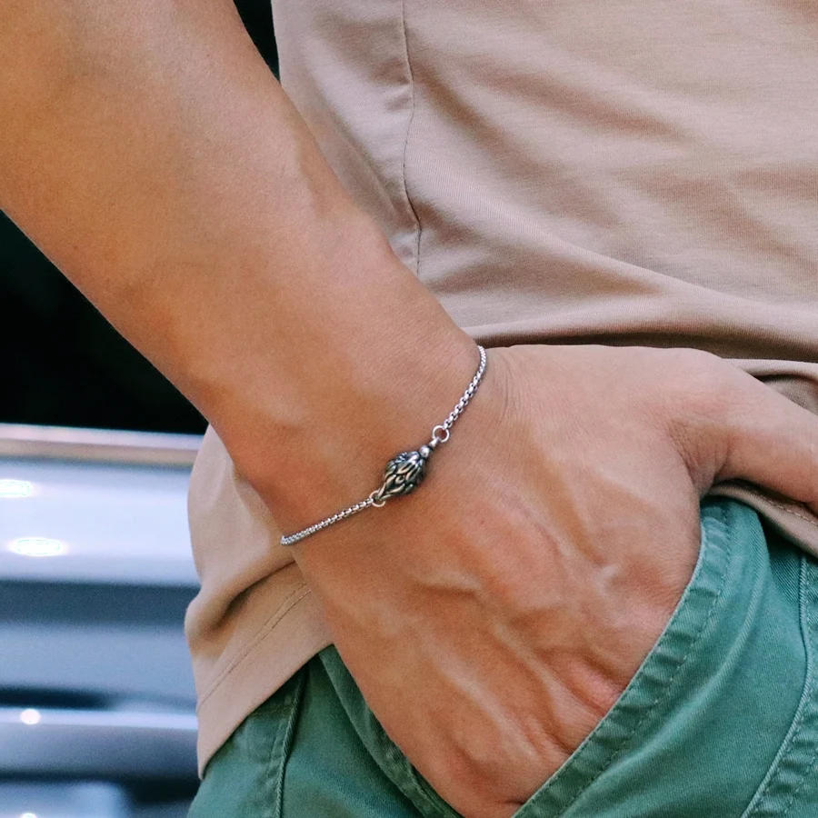 Stainless Steel Cuban Chain Lion Head Bracelet for Men