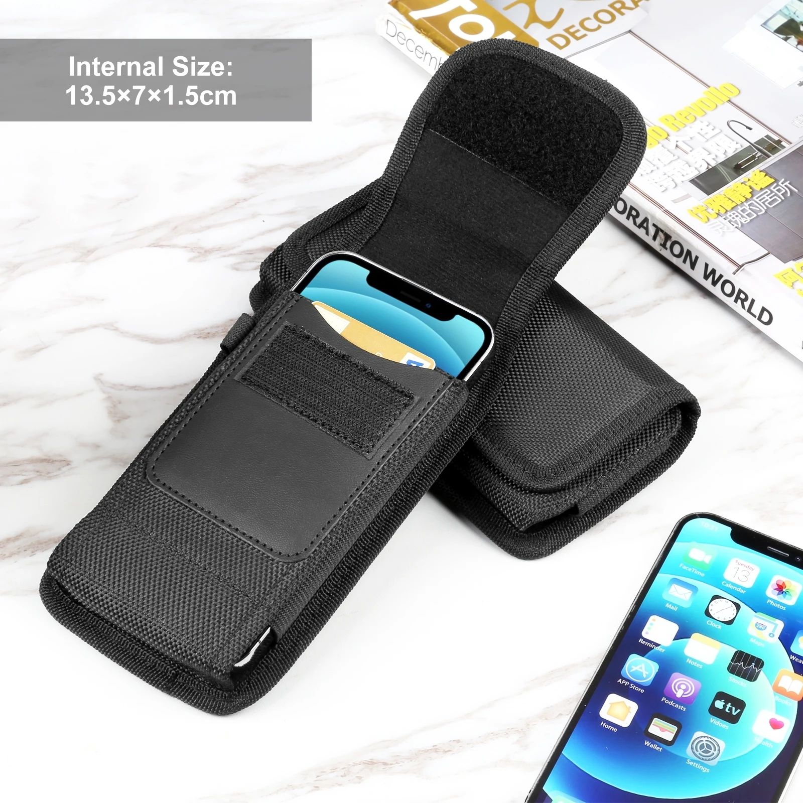 HAWEEL Nylon Cloth Phone Belt Clip Carrying Pouch with Card Slot 4.7 /6.1/ 6.8 inch Phone Bag Cases Vertical / Horizontal / Clip