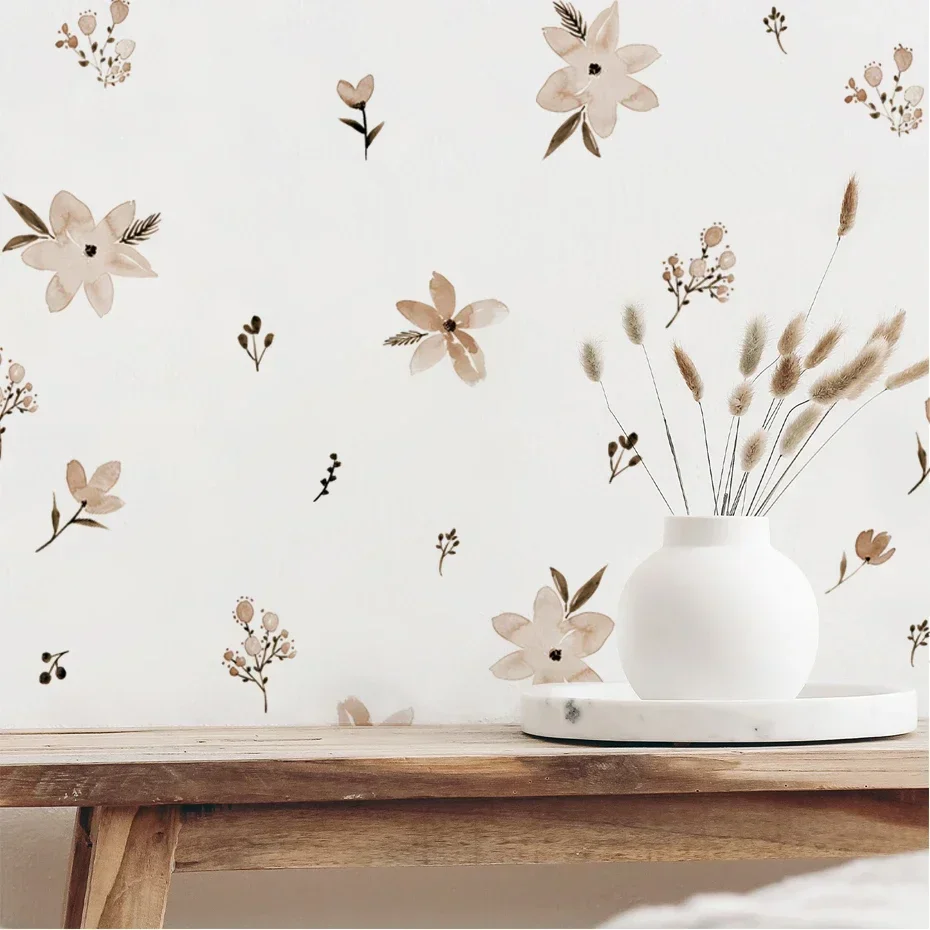 Boho Style Wall Stickers Flowers Leaves Watercolor For Living Room Bedroom Kids Room Home Decor