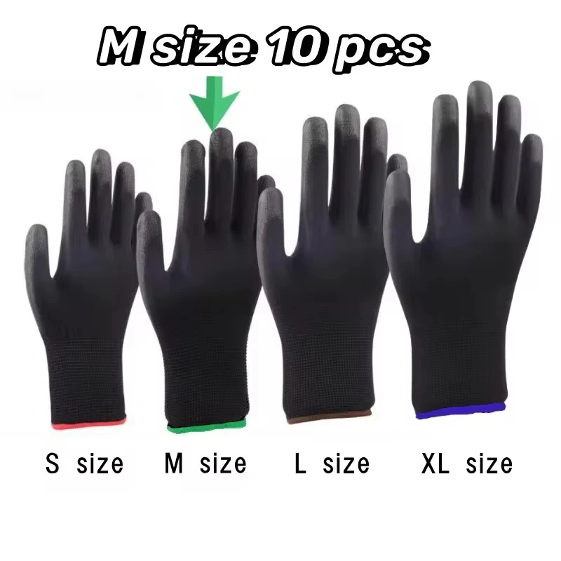 10 Pairs Polyester Nylon PU Coating Safety Work Gloves For Builders Fishing Garden Work Non-slip ESD Protection Safety Gloves