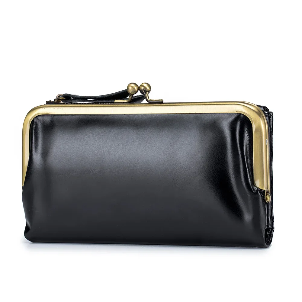 Women's Small Purse, Real Leather Zip Wallet With Coin And Key Pocket For Ladies (Black