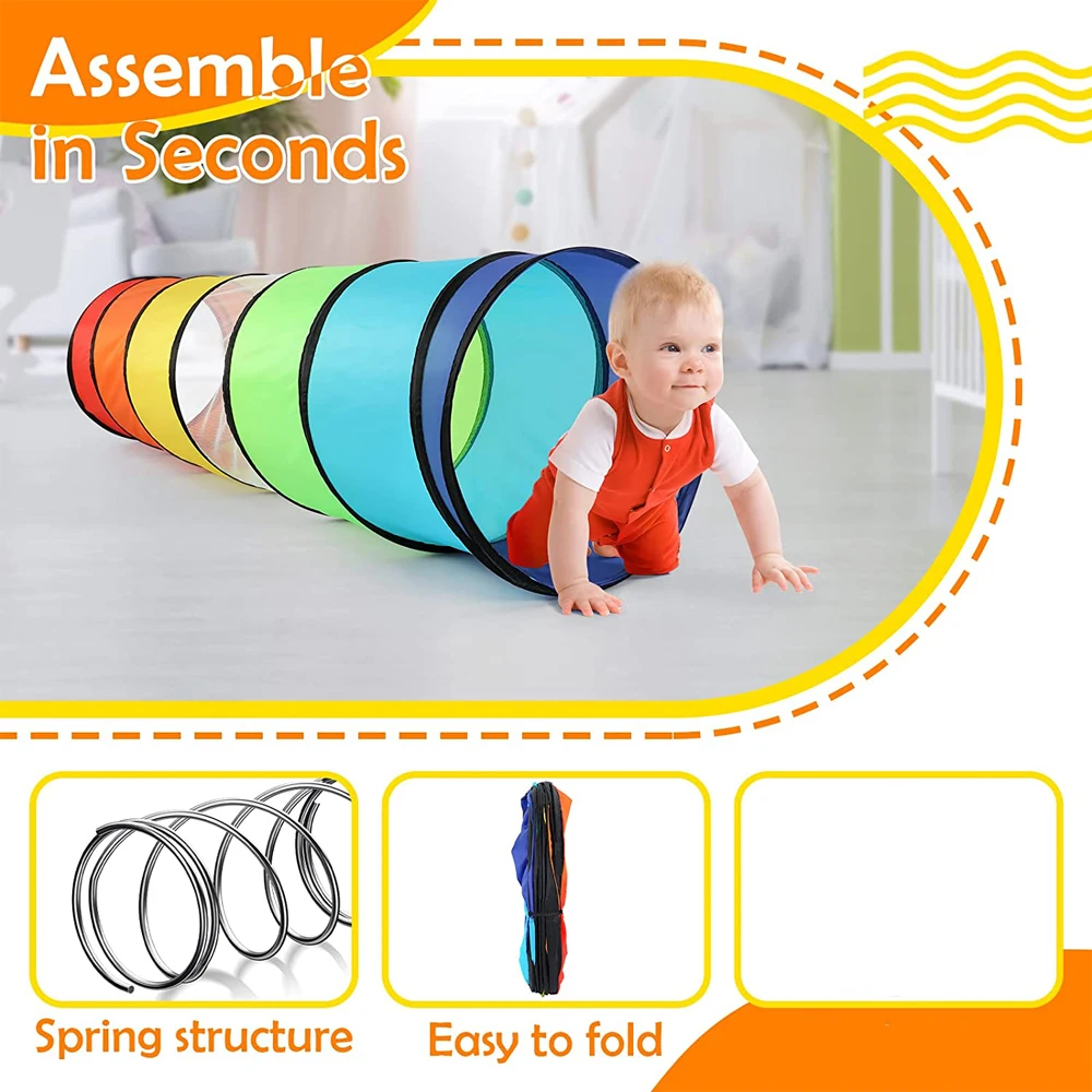 Kids Play Tunnel Tent for Toddlers Colorful Pop Up Crawl Toy for Baby or Pet with Breathable Mesh Collapsible Gift for Game 4