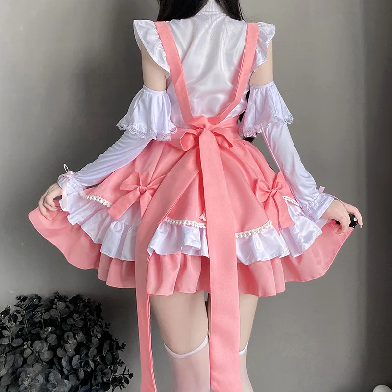 Sweet Pink Lolita Dress Japanese Kawaii School Girl Maid Cosplay Costumes Bunny Role Play Halloween Waitress Uniform