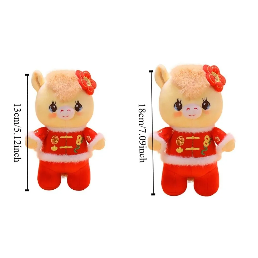 Funny Chinese Zodiac Horse Stuffed Toy Red with Tang Suit Lucky Pony Toy Cute Cartoon Animal Pony Plush Doll Spring Festival