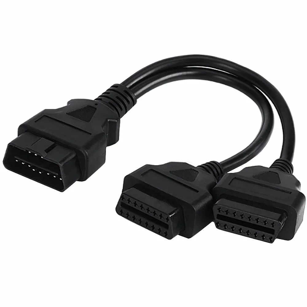OBD2 Male to Dual Female Elbow Extension Cable with 16pins Available to Connected 1 IN 2 Converted OBD 2 Extender Adapter