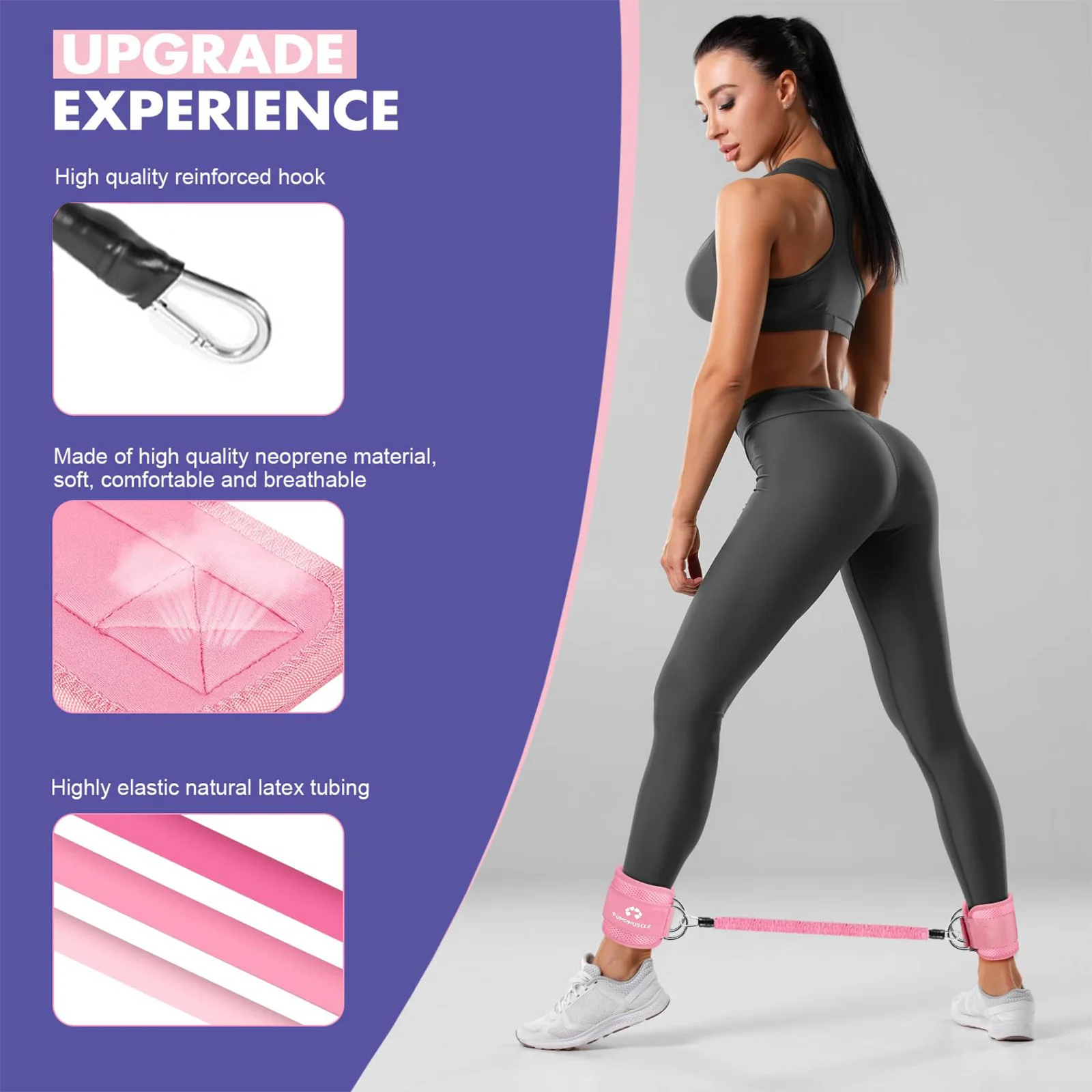 Ankle Resistance Bands with Cuffs, Ankle Bands for Working Out, Ankle Resistance Band, Glutes Workout Equipment, Butt Exercise F 3