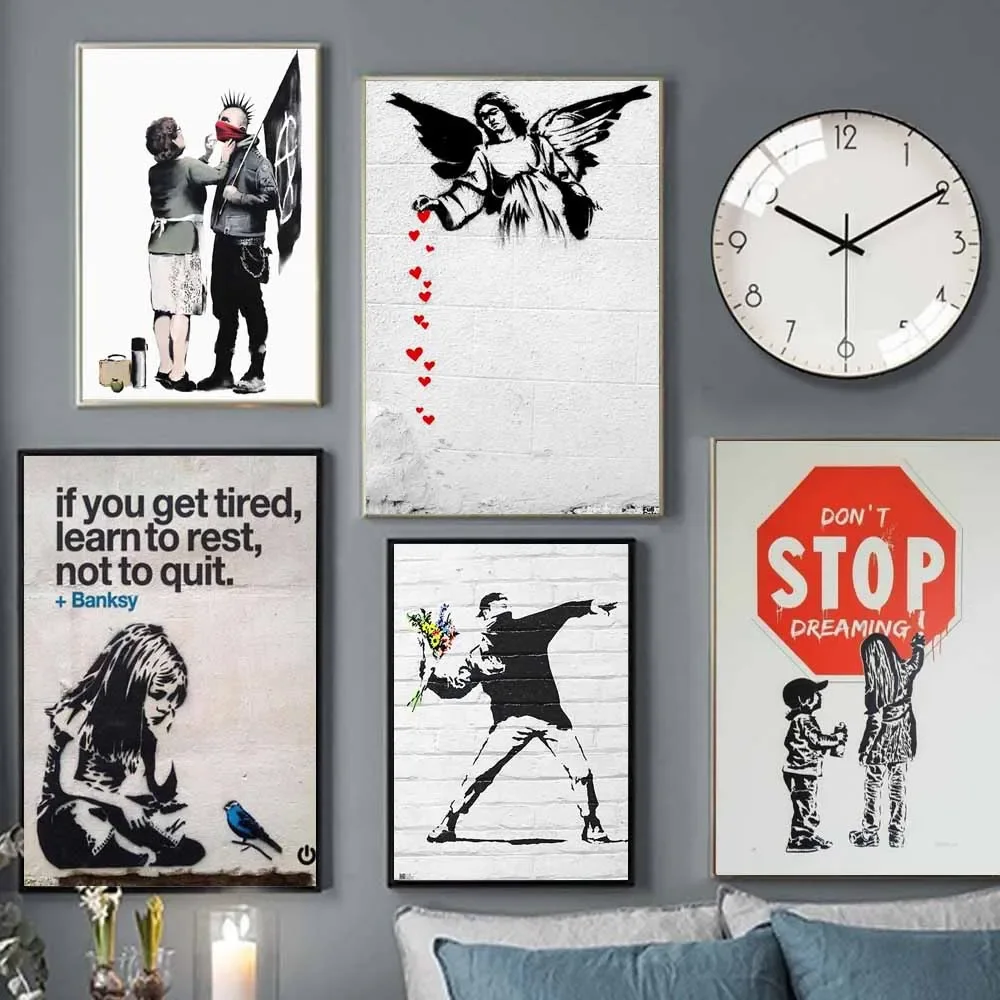 Poster di Arte Graffiti Urbana, Stampa su Tela, Decorazione Murale Stile Banksy per Soggiorno, Corridoio, Camera da Letto, Casa