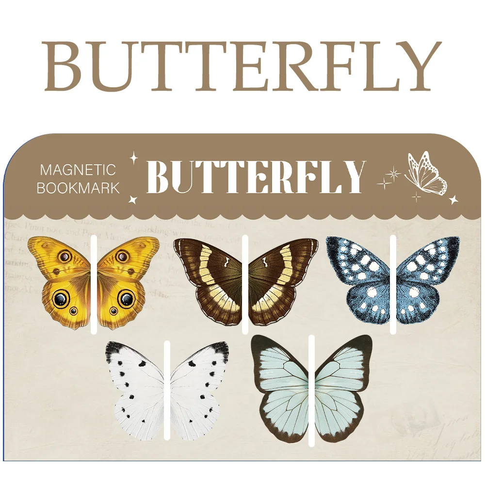 5PCS Vintage Butterfly Art Magnetic Folding Bookmark Book Marking Page Clip DIY Student Stationery Creative Gifts