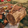 Large-capacity Rattan Picnic Basket Woven Storage Hamper Outdoor Fruit Baskets with Tableware Full Set Camping Storage Box 4