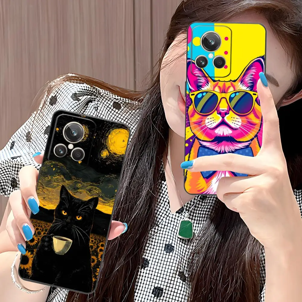 Charming Cat Design Matte TPU Phone Case with Colorful Printing