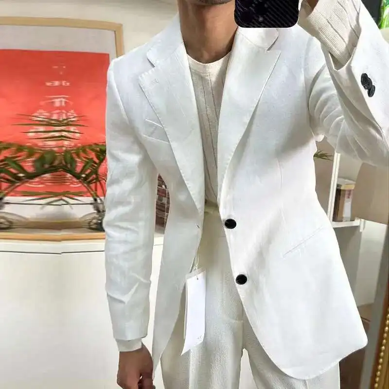 British Style Men Italian Linen Wide Collar Versatile Blazer Hombre Suit Chaqueta Hombre Prom Blazer Vintage Burgundy