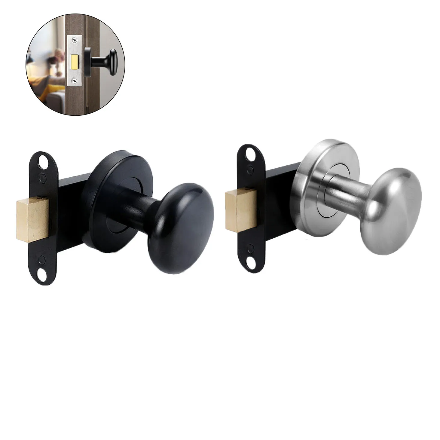 1 Piece Zinc Alloy Single-sided Round Silent Invisible Door Lock for Bedroom/ Home Room / Door Back Wall