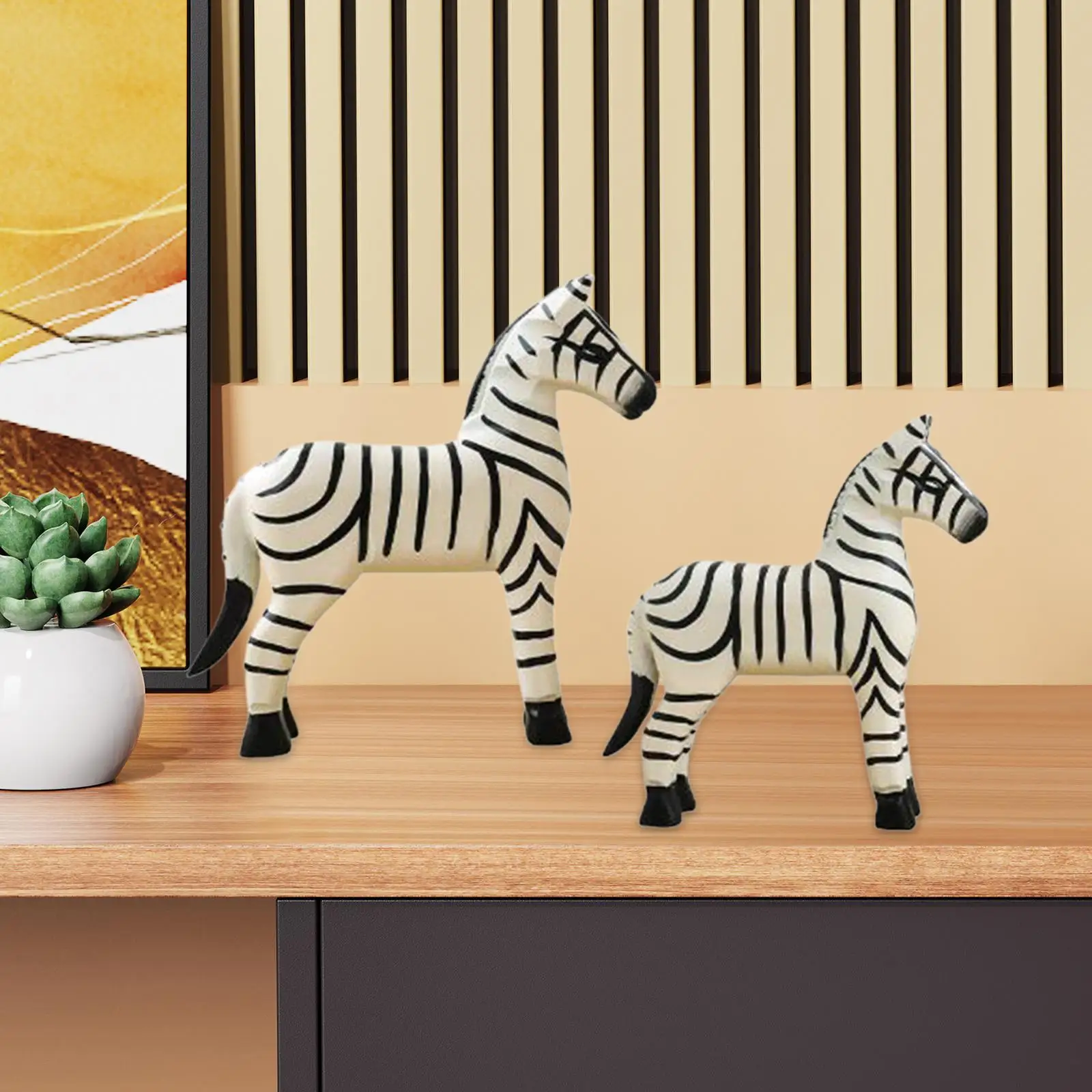 2Pcs Wooden Zebra Statue Wooden Zebra Decoration Collection Wooden Zebra Ornament for Coffee Table TV Cabinet Desktop Decor