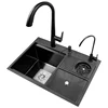 Black Nano Washer Kitchen Sink Stainless Steel Multi-Function with Trash Can Hidden Single-Slot Bar with Cover Plate Wash Basin 6