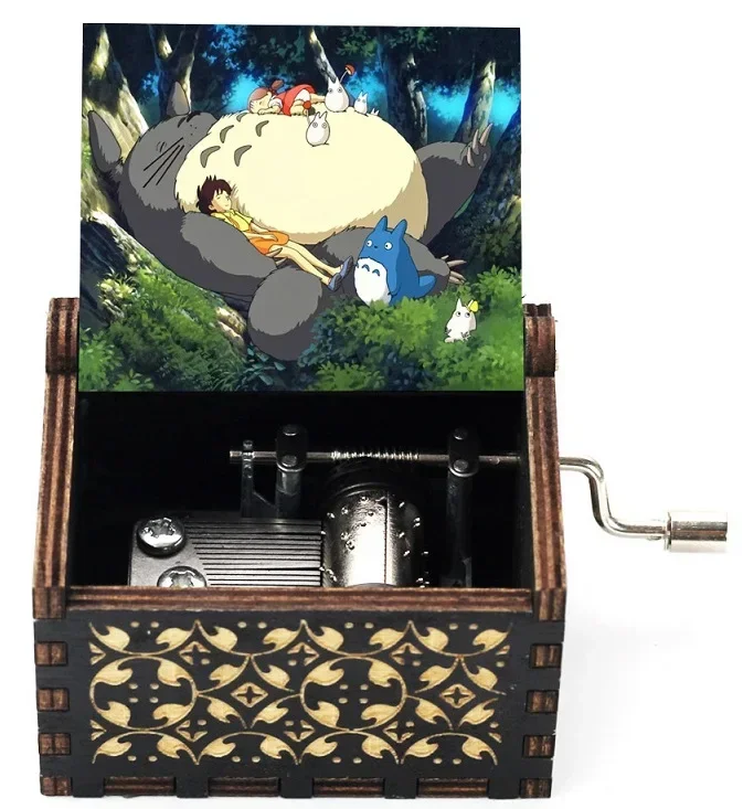 Hot Wooden painted music box, Totoro music gift, ornament, light luxury wooden hand cranked box
