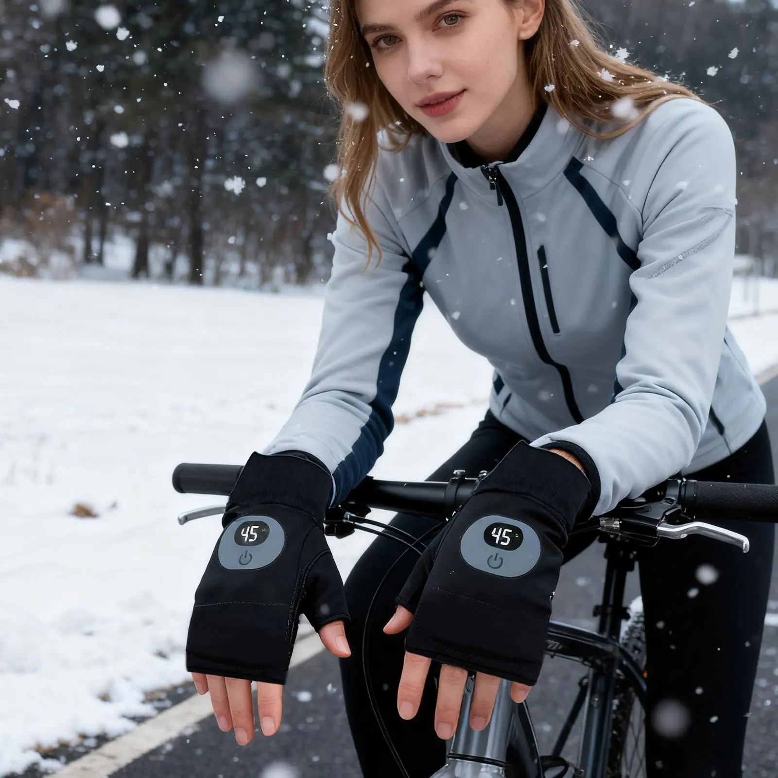 Heated Gloves Rechargeable 3 Levels Digital Display Fingerless Thermal Gloves Outdoor Electric Warming Mitten For Winter Camping