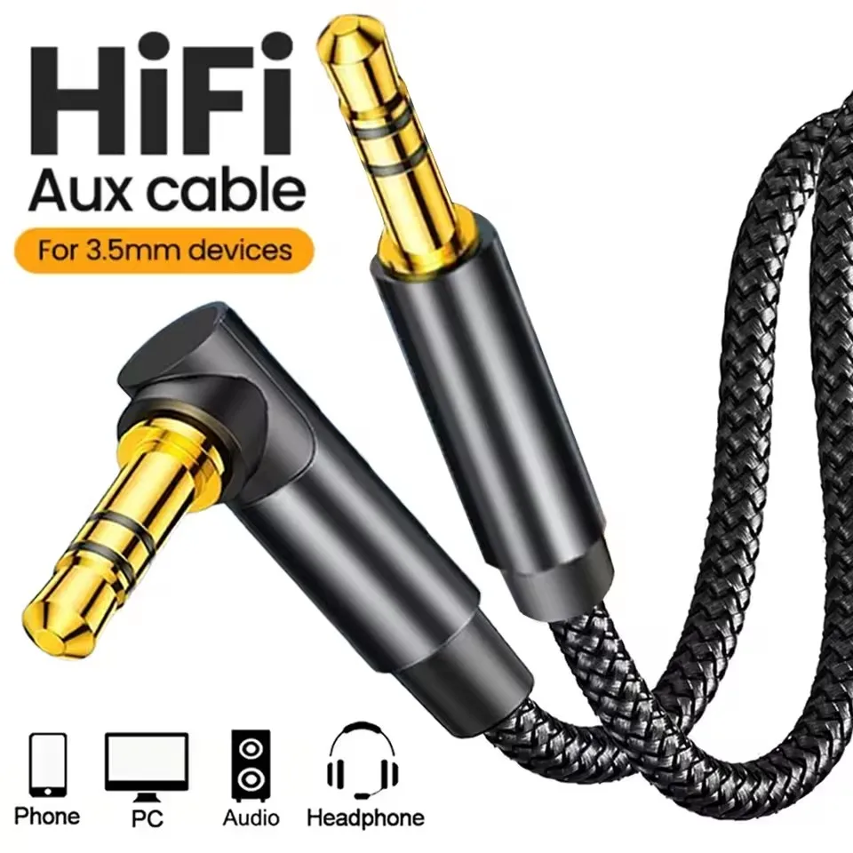 Enhanced 90-Degree Elbow 3.5mm Audio Cable - Male to Male Aux Wire for Speakers and Headphones