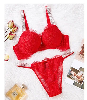 sheer bra and panty sets Sexy Bra and Panty Set Women Rhinestone Letters Cotton Lace Bralette Elegant Ladies Push Up Underwear Lingerie Plus Size cotton bra and panty sets Bra & Brief Sets
