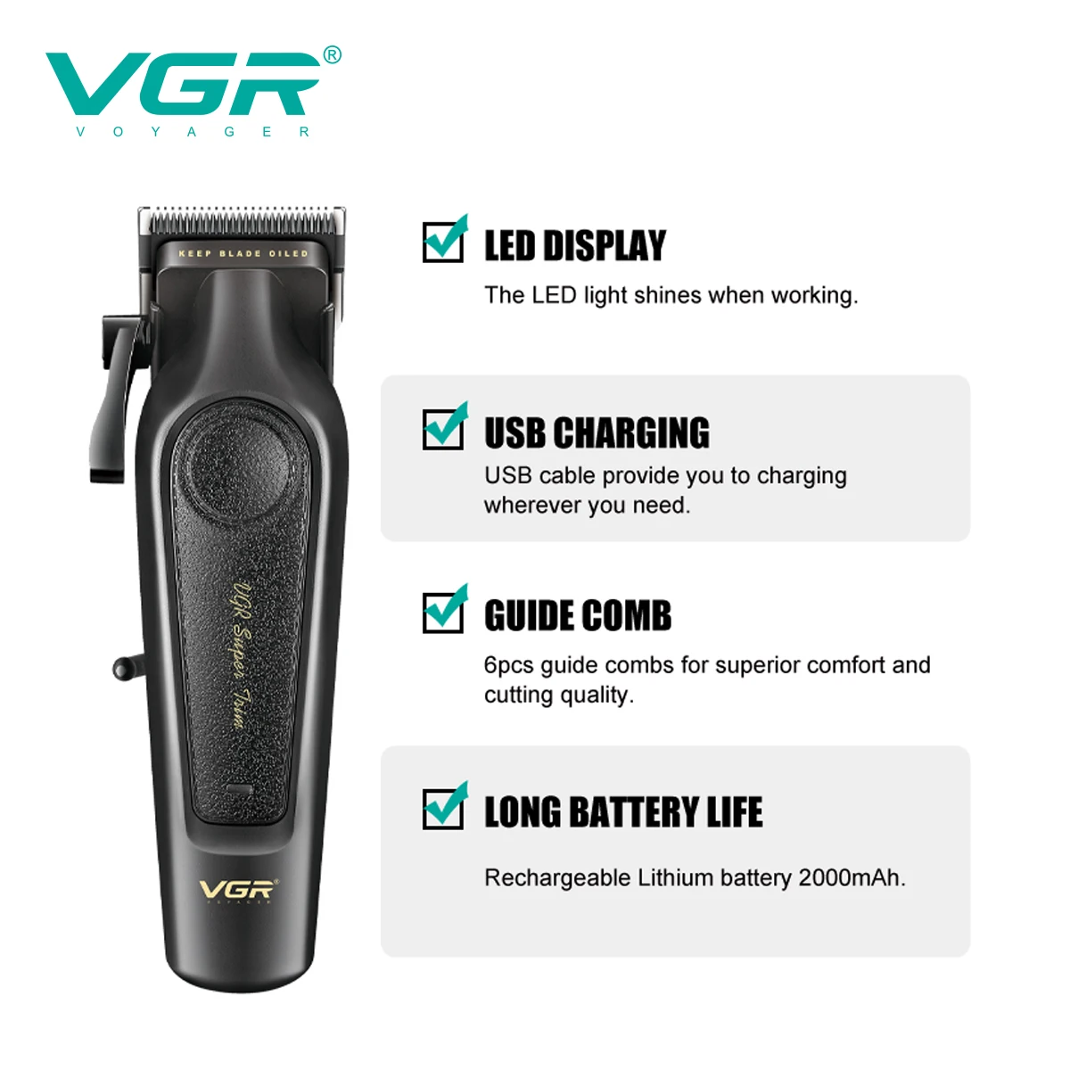 VGR المهنية قص الشعر مقص الشعر آلة قابلة للشحن الش...