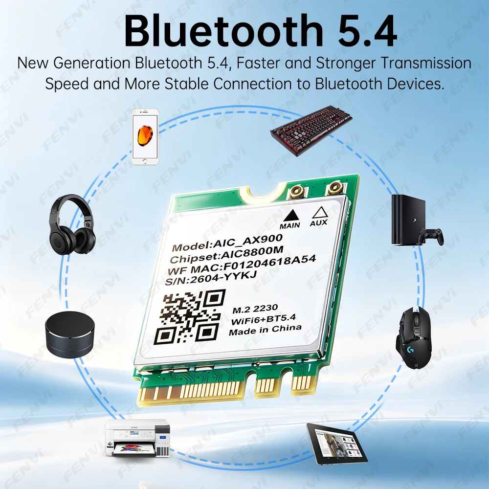 fenvi WiFi 6 블루투스 5.4 M.2 네트워크 카드 AX900 듀얼 밴드 2.4G&5GHz 무선 어댑터(노트북 PC용) Win 10/11