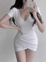 plus Size Women's Deep V-ne Low-cut Crossed Hem Dr Bodycon Slimming ort Skirt Summer Faion Korean Sle Polyester Fiber