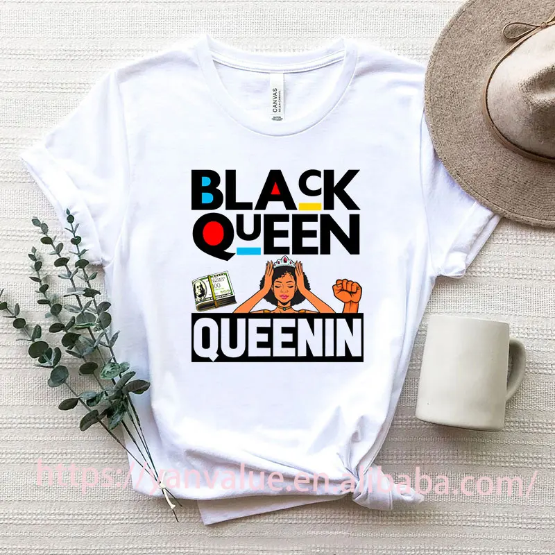 

2022 New Black Queen Money Graphic Tee Aesthetic Melanin Poppin Black Girl Magic Juneteenth 1865 Freedom T Shirts Women Clothing