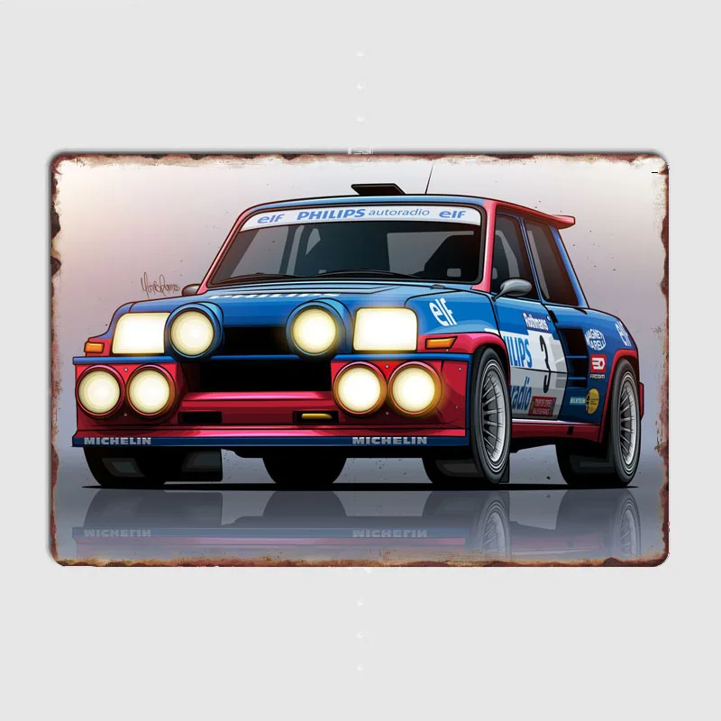 Gruppo B Rally Cars Renault 5 Maxi Turbo Gr Metal Sign Poster Garage Room Decor Living Custom Tin Vintage Home Decoration Wall