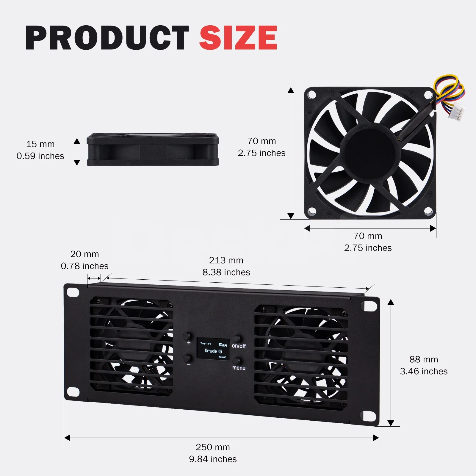 DeskPi RackMate 액세서리 T0/T0-Plus / T1 /T1-Plus / T2 / TL1 서버 캐비닛용 10인치 2U 듀얼 냉각 팬 패널