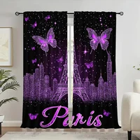 2Pcs Paris Eiffel Tower Curtains Curtains Adults Butterfly Florals Fashion Purple Romantic Suitable For Living Room Bedroom 1