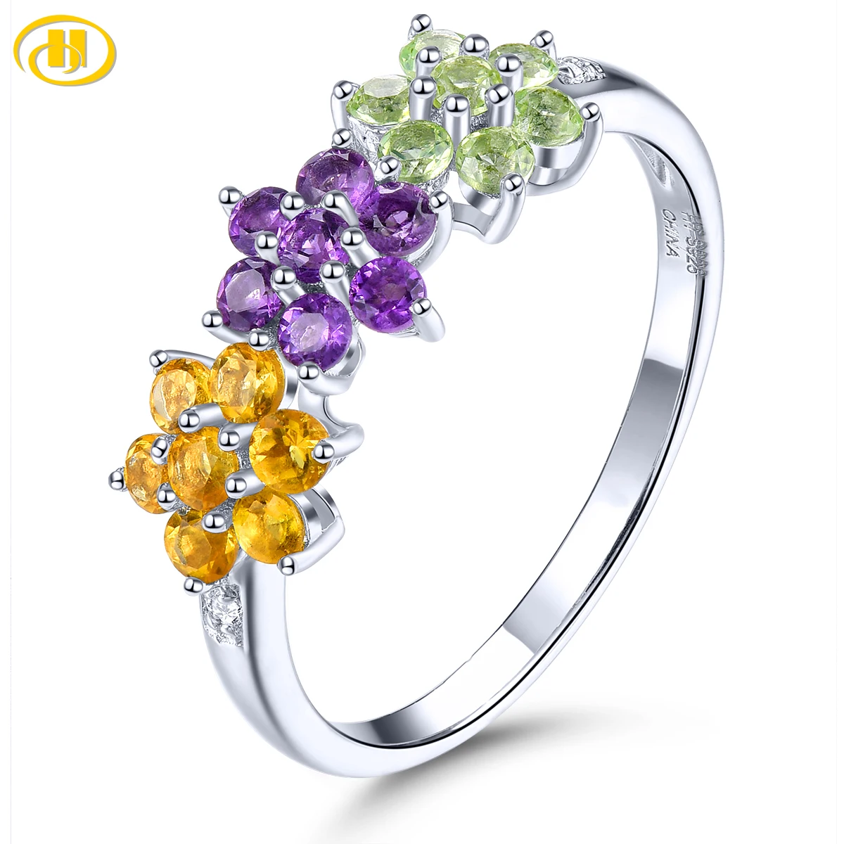 

Natural Citrine Amethyst Peridot Sterling Silver Ring Genuine Colorful Gemstone Romantic Style S925 Fine Jewelrys Women Birthday