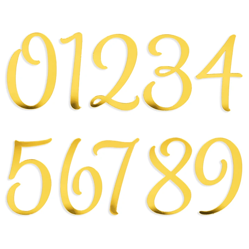 1Set 0-9 Number Gold Acrylic Cake Topper for Wedding Anniversary Birthday Party Cake Decoration Digital Cupcake Toppers Flag