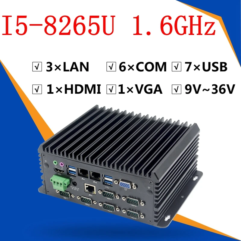 

Fanless Embedded Industrial Intel i3 8145u i5 8265u i7 8565u Mini PC 3*LAN 6*COM RS232 Mini Computer HDMI VGA GPIO 7*USB WIFI