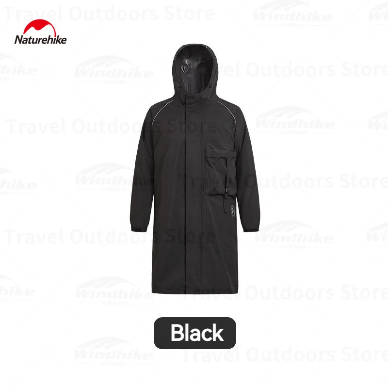 Naturehike Black Raincoat with Reflective Strip Fashion Adult