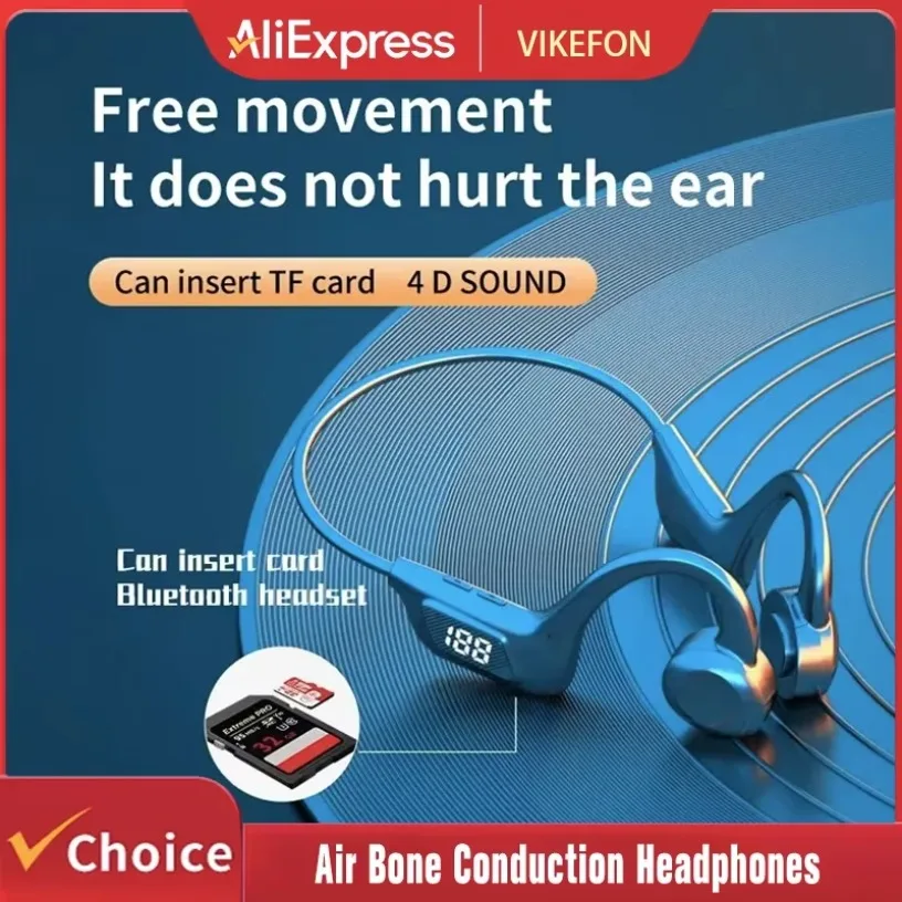 VIKEFON Air Bone Conduction Headphones Tf Card Digital Display Fone Headset Hands-free Call Auriculares Sports Open-ear Earphone 2