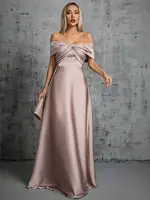 Satin Gown by Mgiacy Line: Cross-Pleated Neck Design