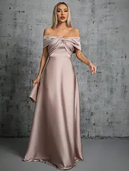 Mgiacy Line neck irregular cross pleated satin gown ball dress Party dress bridesmaid dress 1