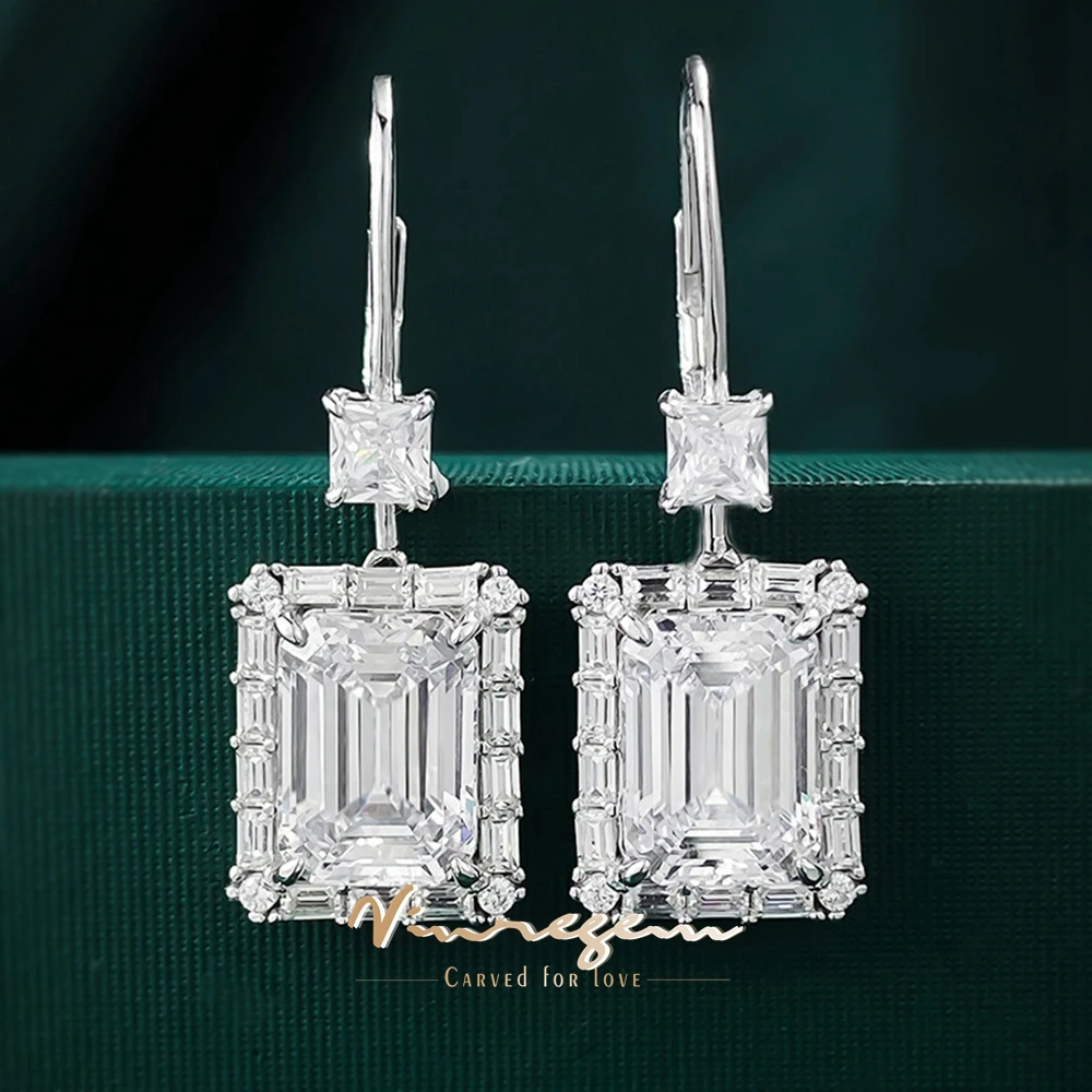 

Vinregem 8*11 MM Emerald Cut Lab Created Sapphire Gemstone Drop Dangle Earrings for Women 925 Sterling Silver Wedding Jewelry