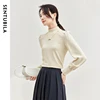 SENTUBILA Cotton Knit Slim Fit Pullovers Women 2025 Spring Hight Collar Pearl Chain Lanter Sleeve Elegant Tops Ladies 143H56768X 4