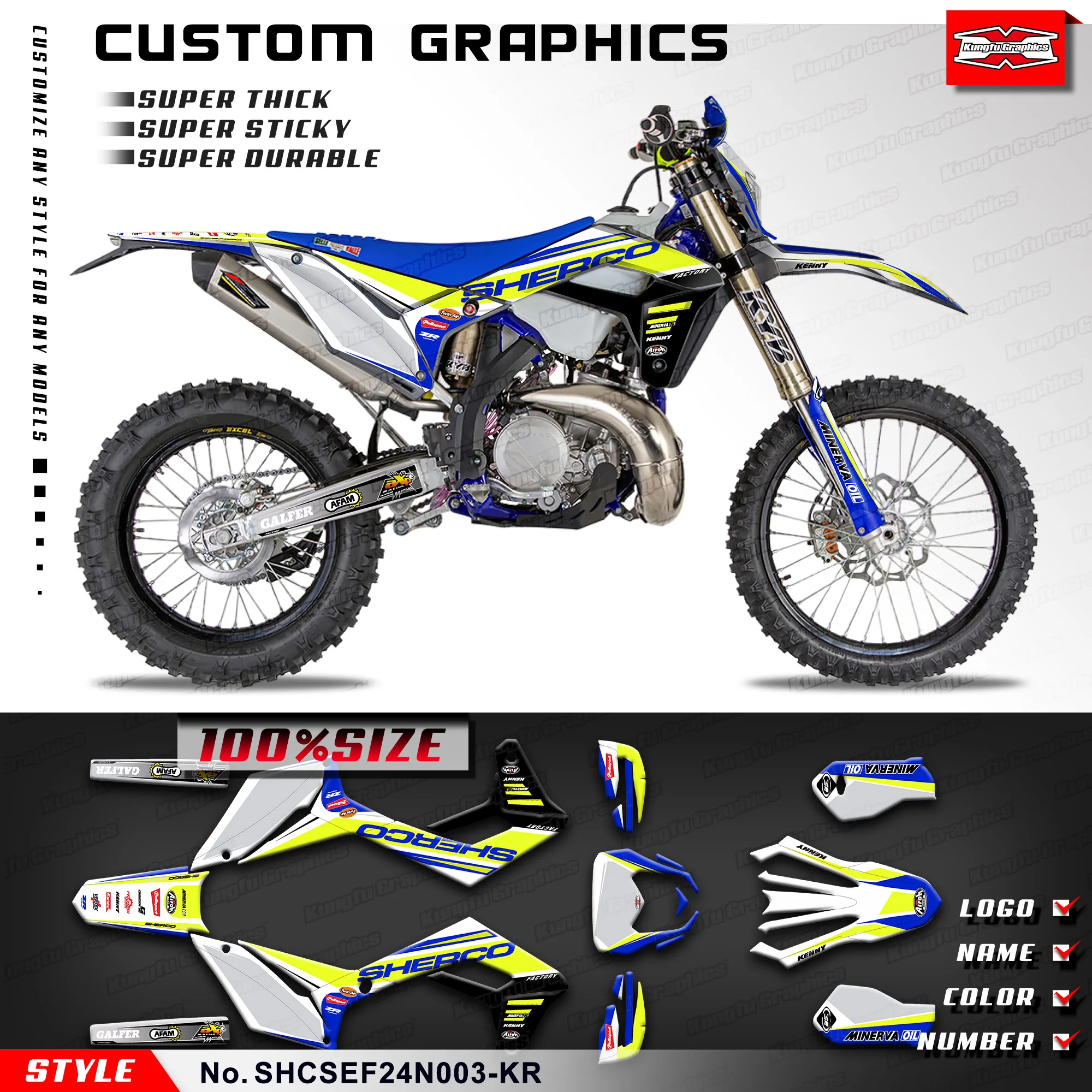 

Набор наклеек KUNGFU GRAPHICS Racing Graphics для Sherco 2024 SE SEF 125 250 300 450, SHCSEF24N003-KR